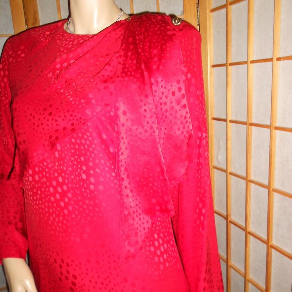 ST. GILLIAN SILKS Red 100% Silk Dress * sz 8 * VINTAGE - Picture 5 of 7